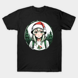 Green haired anime girl in red hat T-Shirt